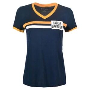 Harley-Davidson Blue and Yellow V-Neck Tee